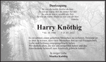 Traueranzeige von Harry Knöthig von Südthüringer Presse