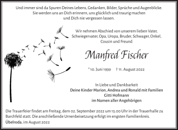 Traueranzeige von Manfred Fischer von Südthüringer Presse