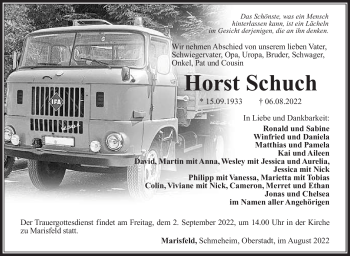 Traueranzeige von Horst Schuch von Südthüringer Presse