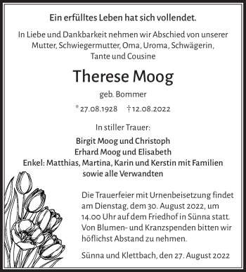 Traueranzeige von Therese Moog von Südthüringer Presse
