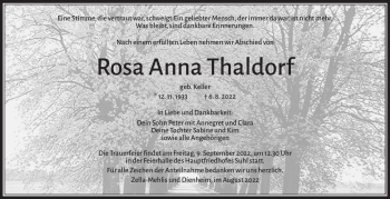Traueranzeige von Rosa Thaldorf von Südthüringer Presse