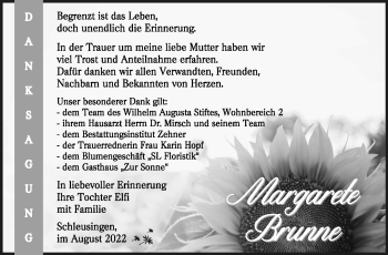 Traueranzeige von Margarete Brunne von Südthüringer Presse
