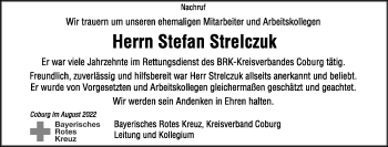 Traueranzeige von Stefan Strelczuk von Neue Presse Coburg