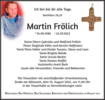 Traueranzeige von Martin Fröhlich von Südthüringer Presse