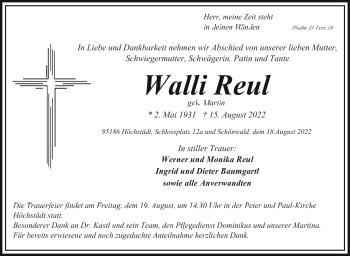 Traueranzeige von Walli Reul von Frankenpost