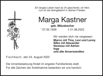 Traueranzeige von Marga Kastner von Neue Presse Coburg