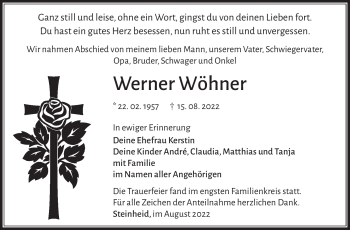 Traueranzeige von Werner Wöhner von Südthüringer Presse