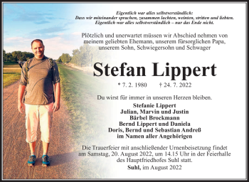 Traueranzeige von Stefan Lippert von Südthüringer Presse