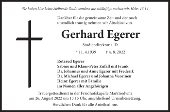 Traueranzeige von Gerhard Egerer von Frankenpost