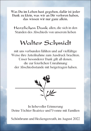 Traueranzeige von Walter Schmidt von Südthüringer Presse