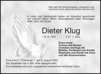 Traueranzeige von Dieter Klug von Neue Presse Coburg