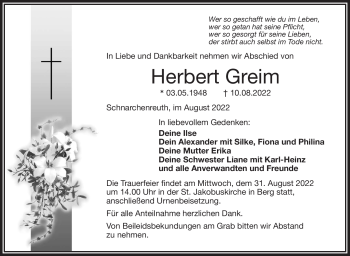 Traueranzeige von Herbert Greim von Frankenpost