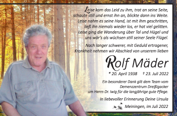 Traueranzeige von Rolf Mäder von Südthüringer Presse
