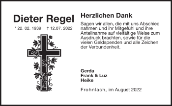 Traueranzeige von Dieter Regel von Neue Presse Coburg