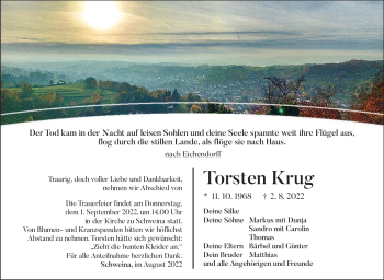 Traueranzeige von Torsten Krug von Südthüringer Presse