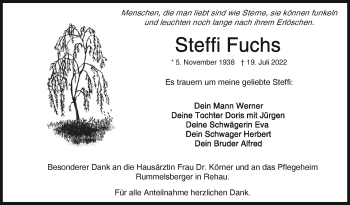 Traueranzeige von Steffi Fuchs von Frankenpost