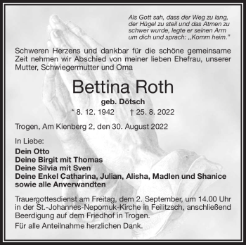 Traueranzeige von Bettina Roth von Frankenpost