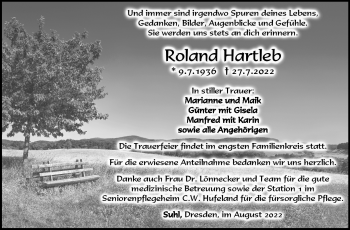 Traueranzeige von Roland Hartleb von Südthüringer Presse