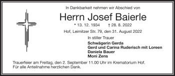 Traueranzeige von Josef Baierle von Frankenpost