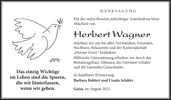 Traueranzeige von Herbert Wagner von Südthüringer Presse