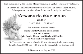 Traueranzeige von Rosemarie Edelmann von Südthüringer Presse