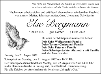 Traueranzeige von Else Bergmann von Neue Presse Coburg
