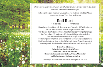 Traueranzeige von Rolf Ruck von Südthüringer Presse