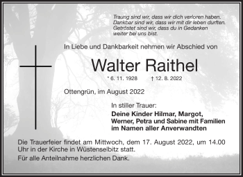 Traueranzeige von Walter Raithel von Frankenpost
