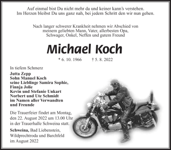 Traueranzeige von Michael Koch von Südthüringer Presse