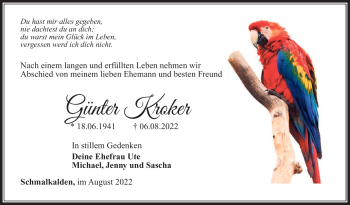 Traueranzeige von Günter Kroker von Südthüringer Presse