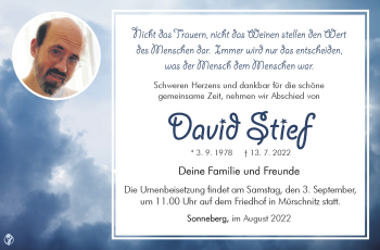 Traueranzeige von David Steif von Südthüringer Presse