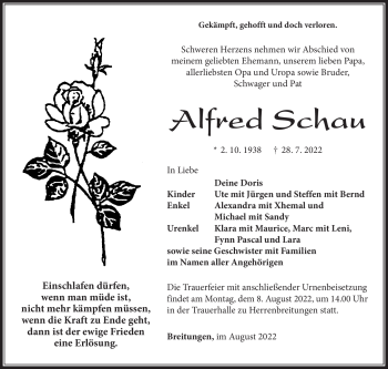 Traueranzeige von Alfred Schau von Südthüringer Presse