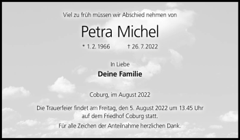 Traueranzeige von Petra Michel von Neue Presse Coburg