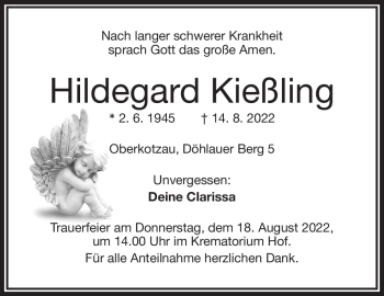Traueranzeige von Hildegard Kießling von Frankenpost