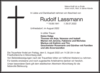 Traueranzeige von Rudolf Lassmann von Frankenpost