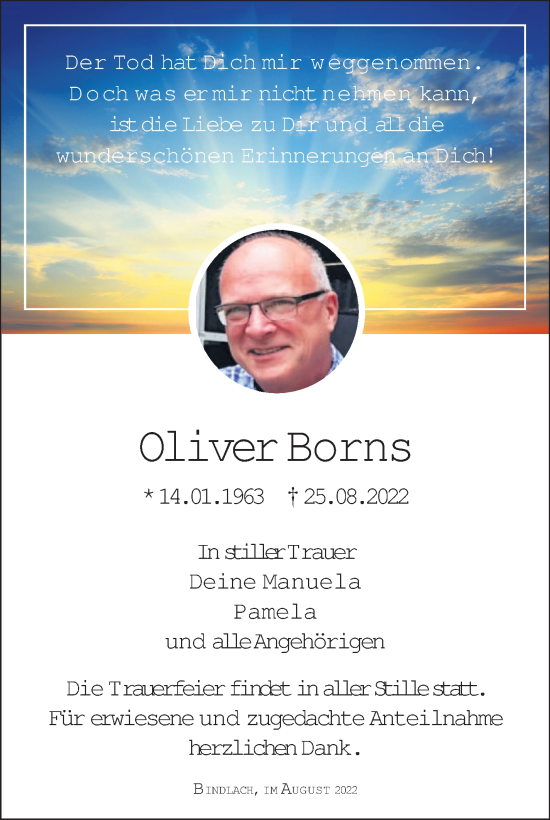 Traueranzeige von Oliver Borns von NEUE PRESSE COBURG