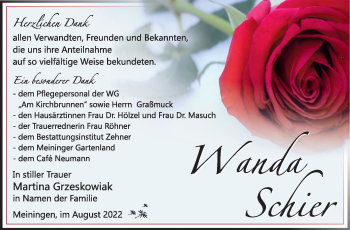Traueranzeige von Wanda Schier von Südthüringer Presse