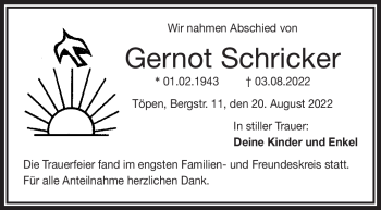 Traueranzeige von Gernot Schricker von Frankenpost