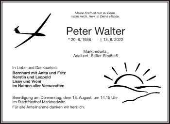 Traueranzeige von Peter Walter von Frankenpost