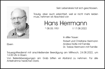 Traueranzeige von Hans Herrmann von Neue Presse Coburg