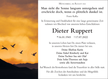 Traueranzeige von Dieter Ruppert von Frankenpost