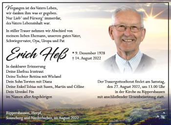 Traueranzeige von Erich Heß von Südthüringer Presse