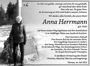 Traueranzeige von Anna Herrmann von Südthüringer Presse