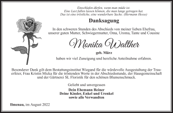 Traueranzeige von Monika Walther von Südthüringer Presse