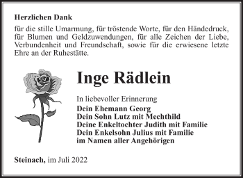 Traueranzeige von Inge Rädlein von Südthüringer Presse