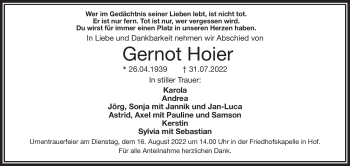 Traueranzeige von Gernot Hoier von Frankenpost