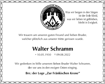 Traueranzeige von Walter Schramm von Neue Presse Coburg