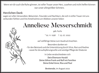 Traueranzeige von Anneliese Messerschmidt von Südthüringer Presse
