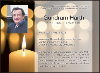 Traueranzeige von Gutram Harth von Südthüringer Presse