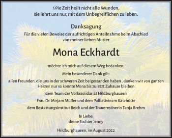 Traueranzeige von Mona Eckhardt von Südthüringer Presse